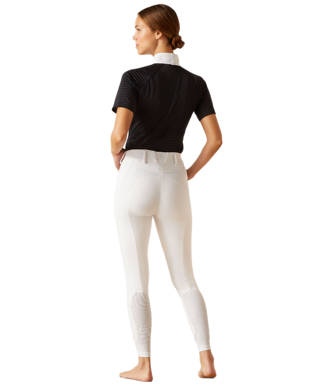 White coloured Ariat Womens Tri Factor Grace Knee Patch Breeches on white background