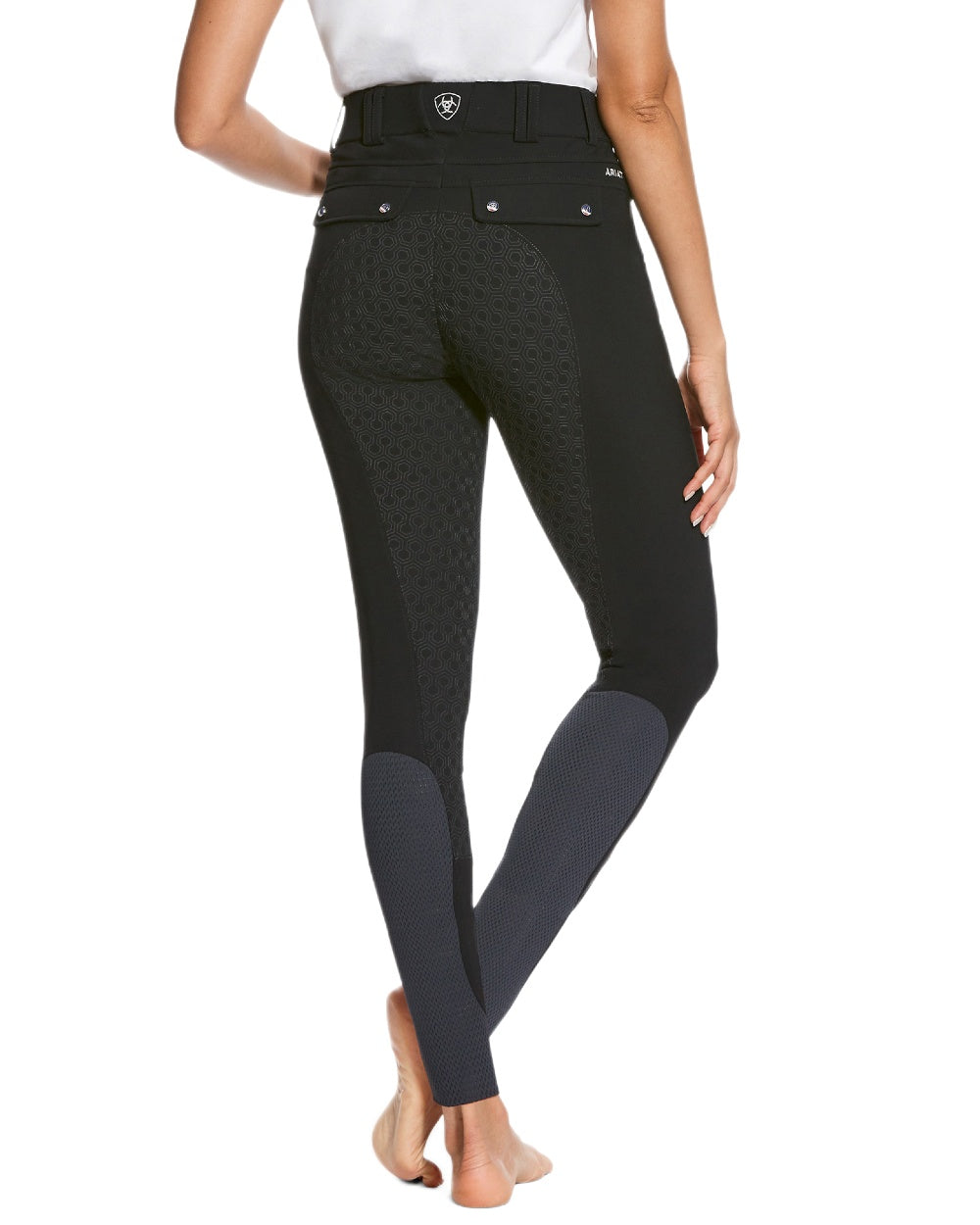 Black coloured Ariat Womens Tri Factor Grip Full Seat Breeches on white background