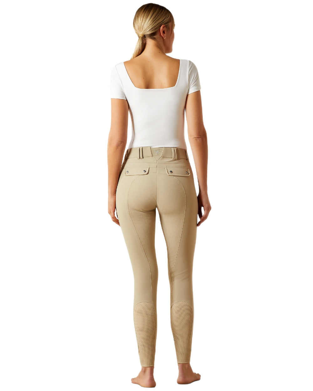 Olympia Tan coloured Ariat Womens Tri Factor Grip Full Seat Breeches on white background
