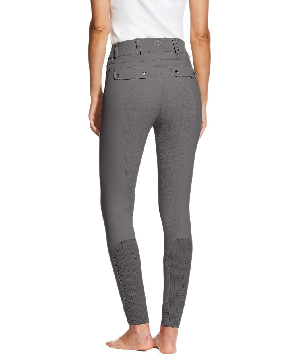 Plum Grey coloured Ariat Womens Tri Factor Grip Full Seat Breeches on white background