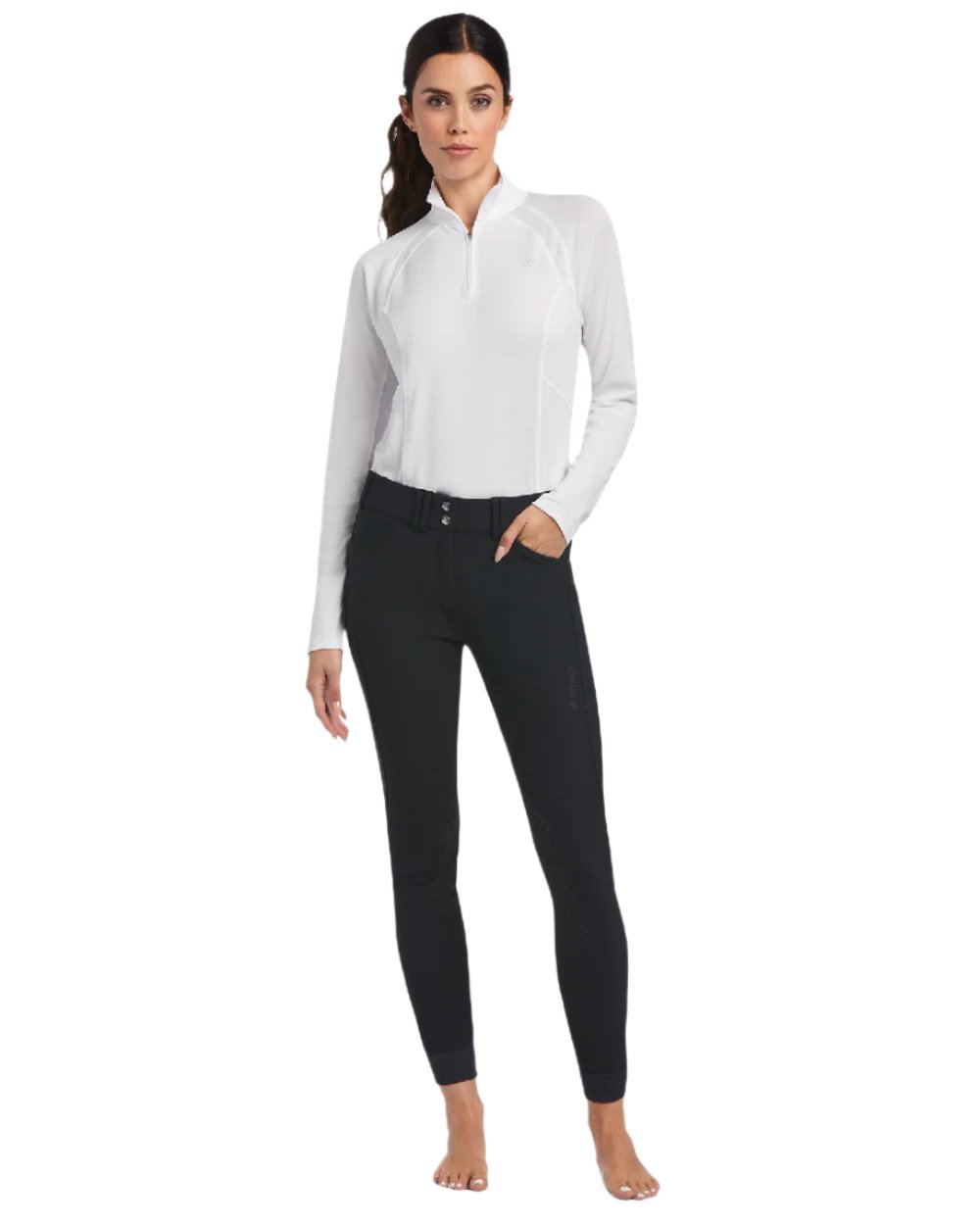 Black coloured Ariat Womens Halo Denim Full Seat Breech on white background