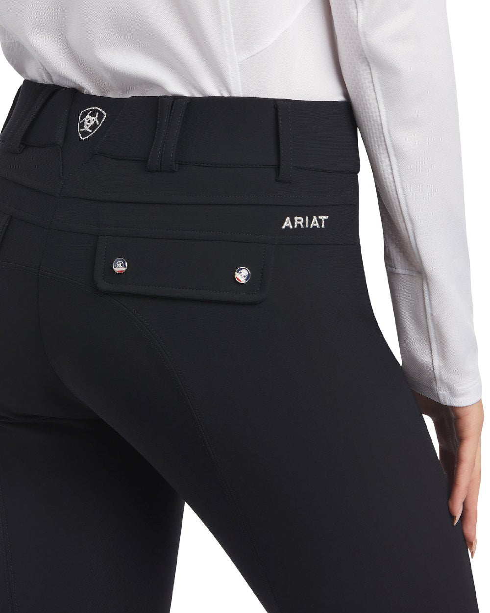 Black coloured Ariat Womens Halo Denim Full Seat Breech on white background