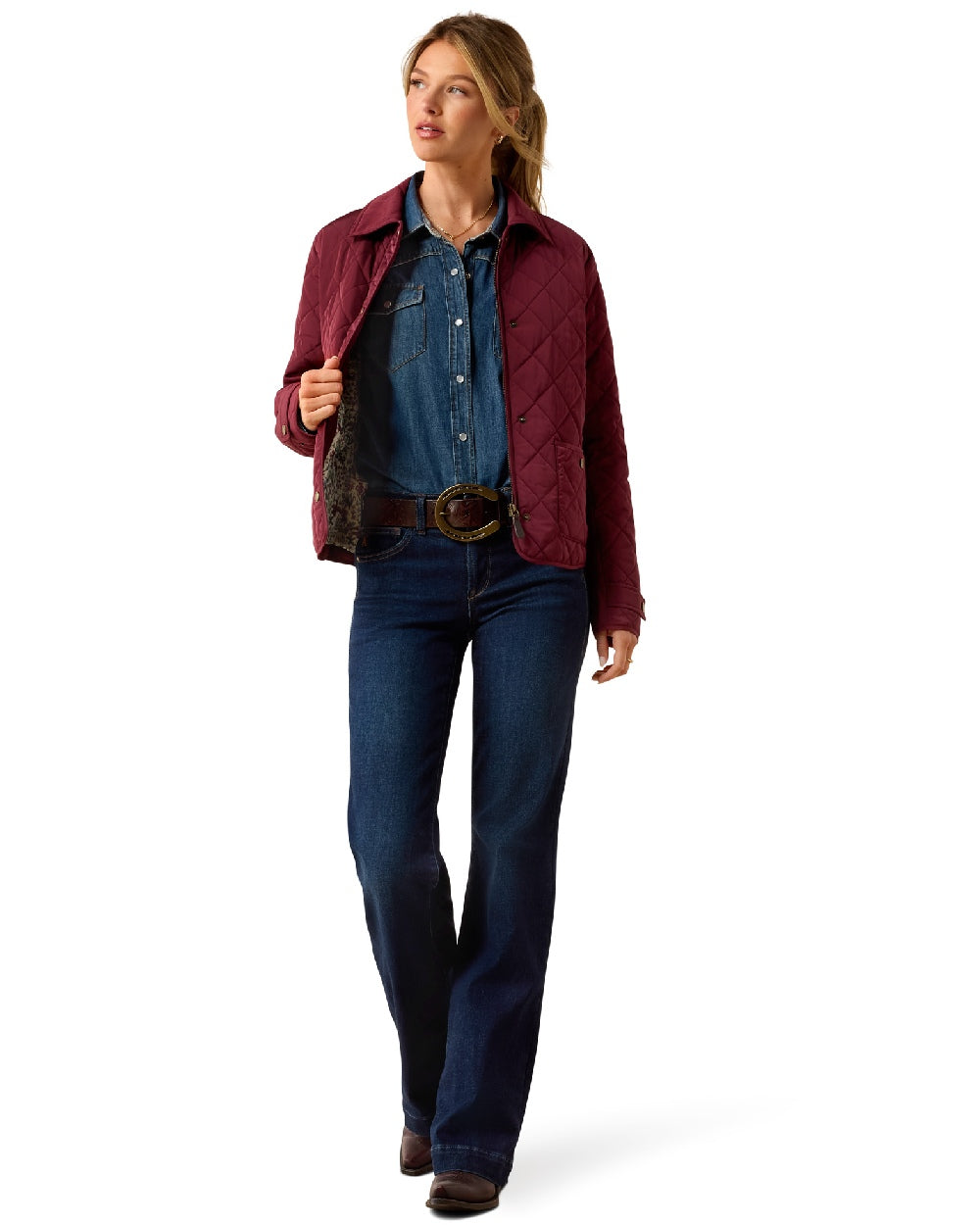 Windsor Wine coloured Ariat Woodgate Jacket on white background