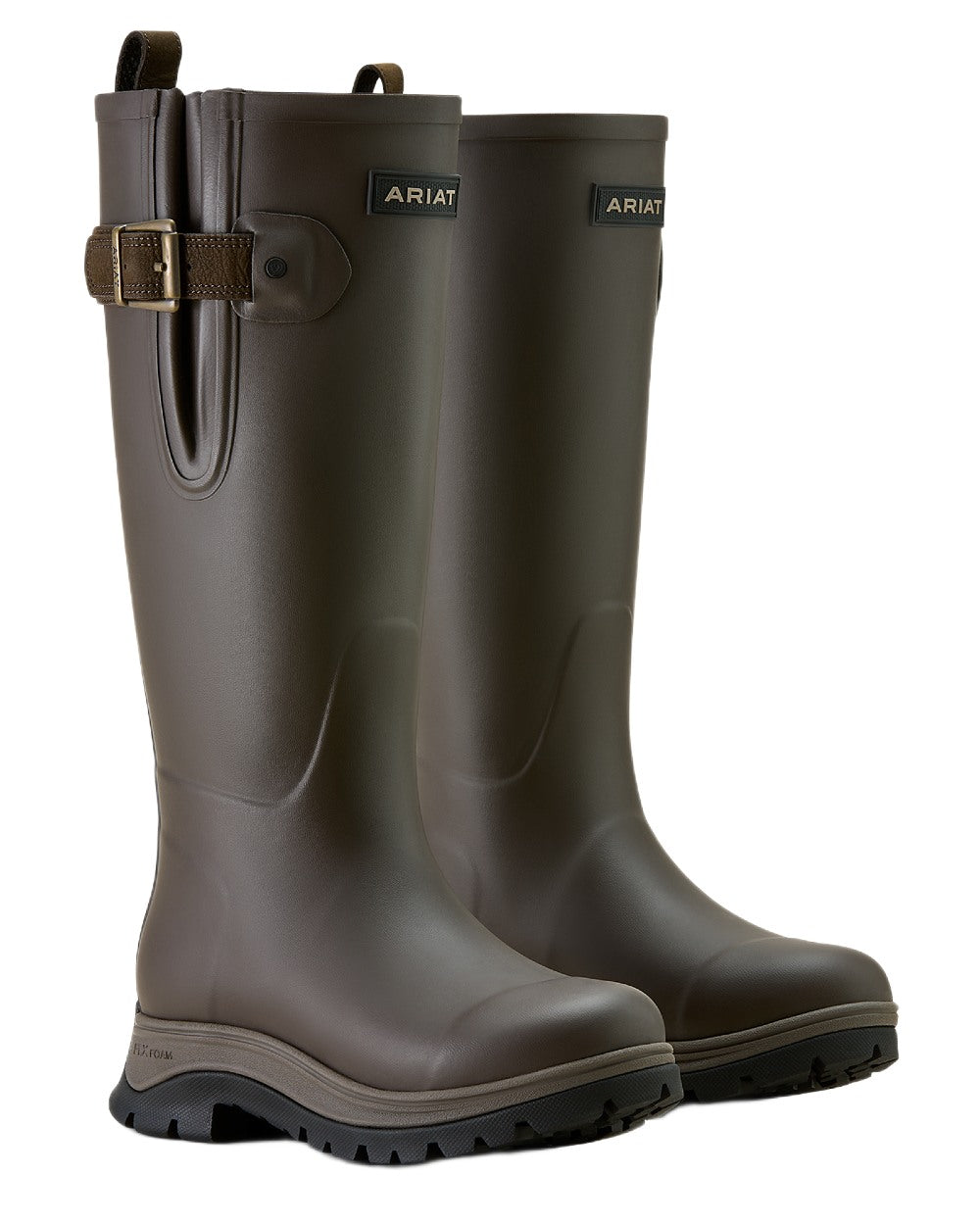 Bracken Brown coloured Ariat Womens Woodstock Rubber Boots on white background