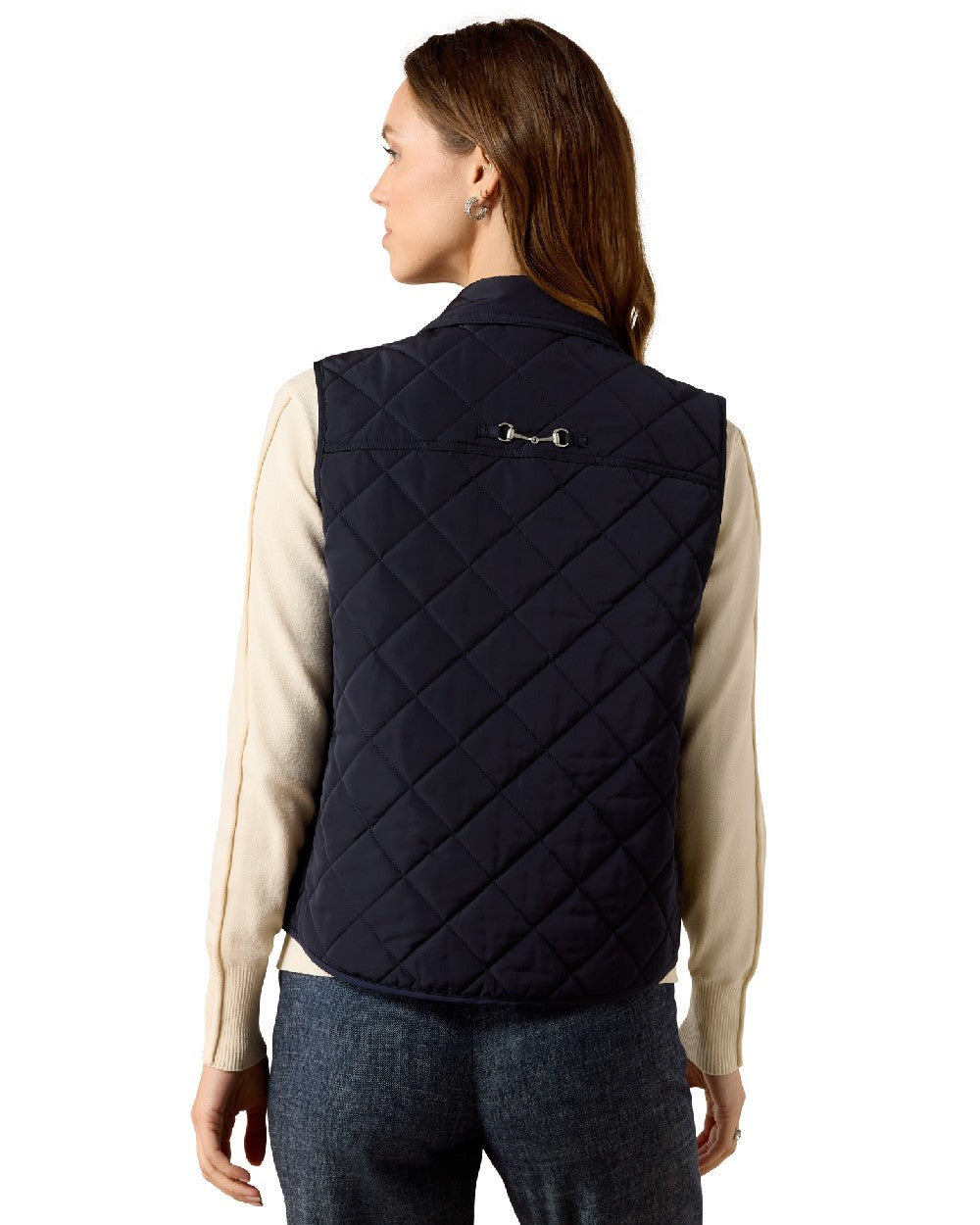 Snow Navy coloured Ariat Womans Woodgate Vest on white background