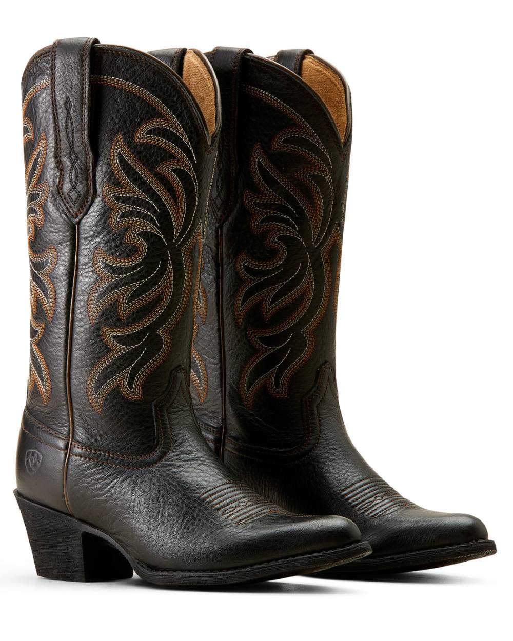 Black Deertan Coloured Ariat Womens Heritage J Toe Stretchfit Boots On A White Background