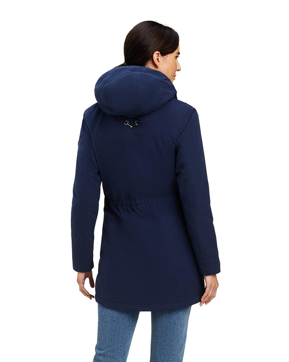 Navy Coloured Ariat Womens Argentium Waterproof Parka On A White Background