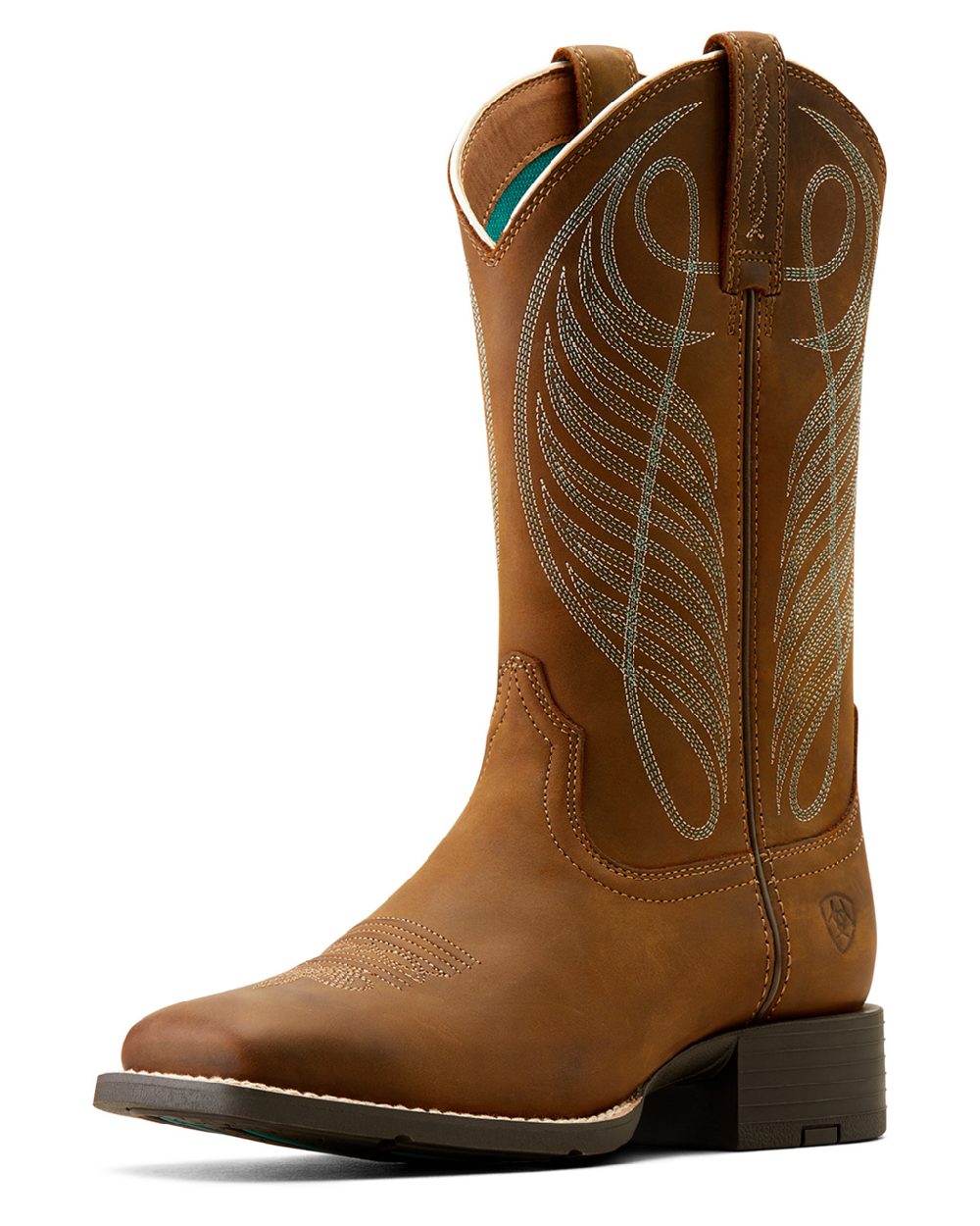 Ariat Womens Round Up Wide Square Toe Western Boot in Powder Brown