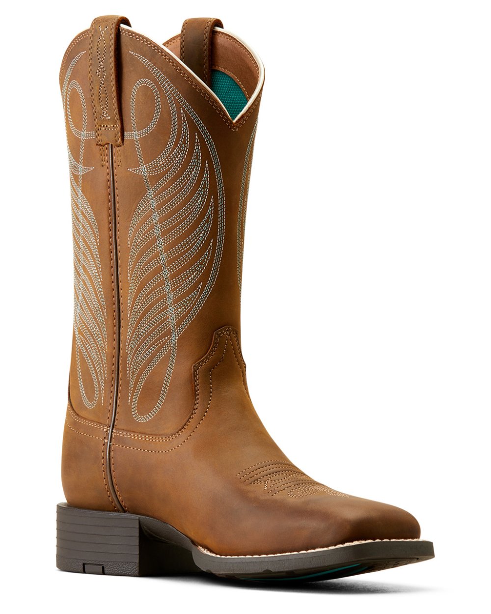 Ariat Womens Round Up Wide Square Toe Western Boot in Powder Brown