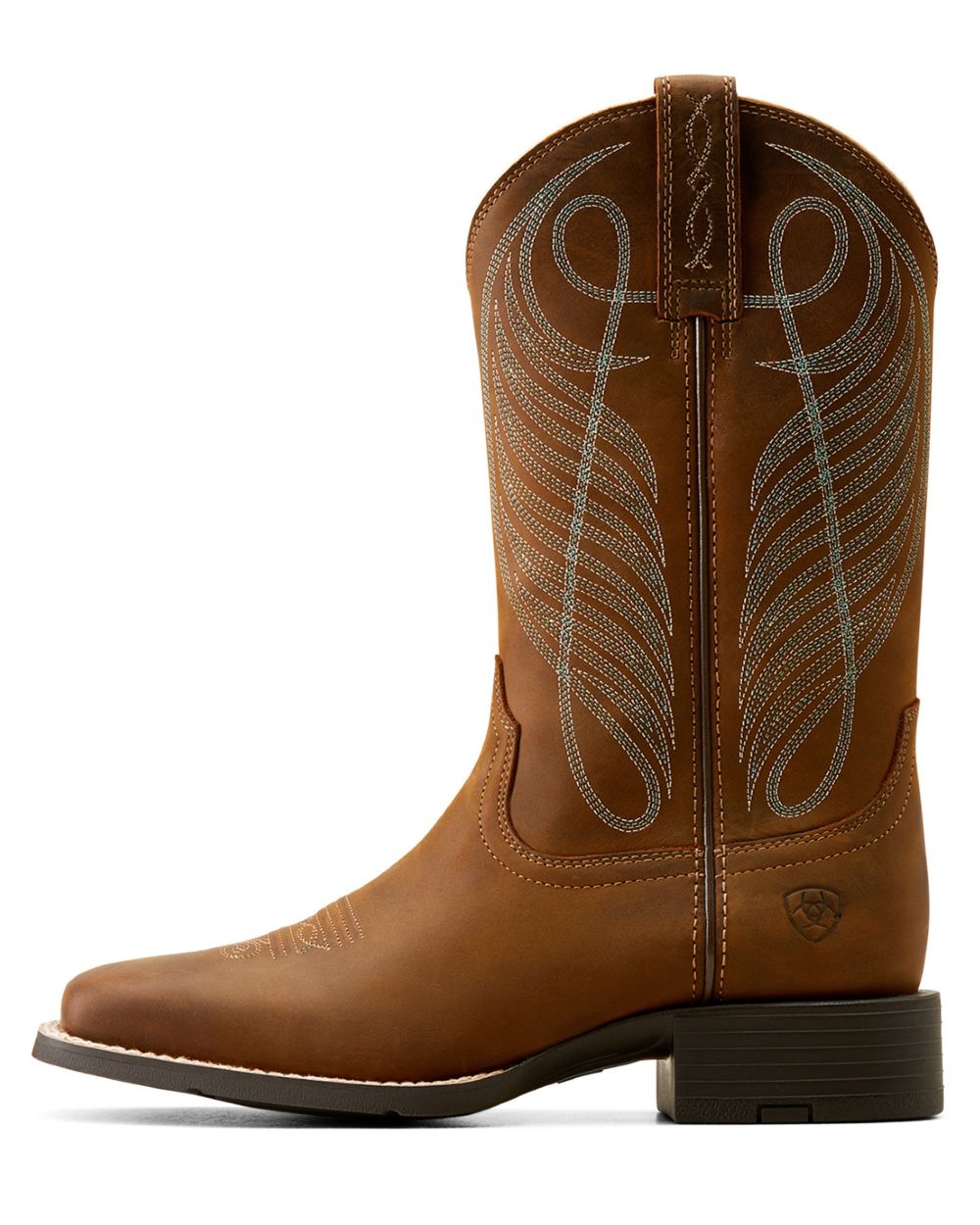 Ariat Womens Round Up Wide Square Toe Western Boot in Powder Brown