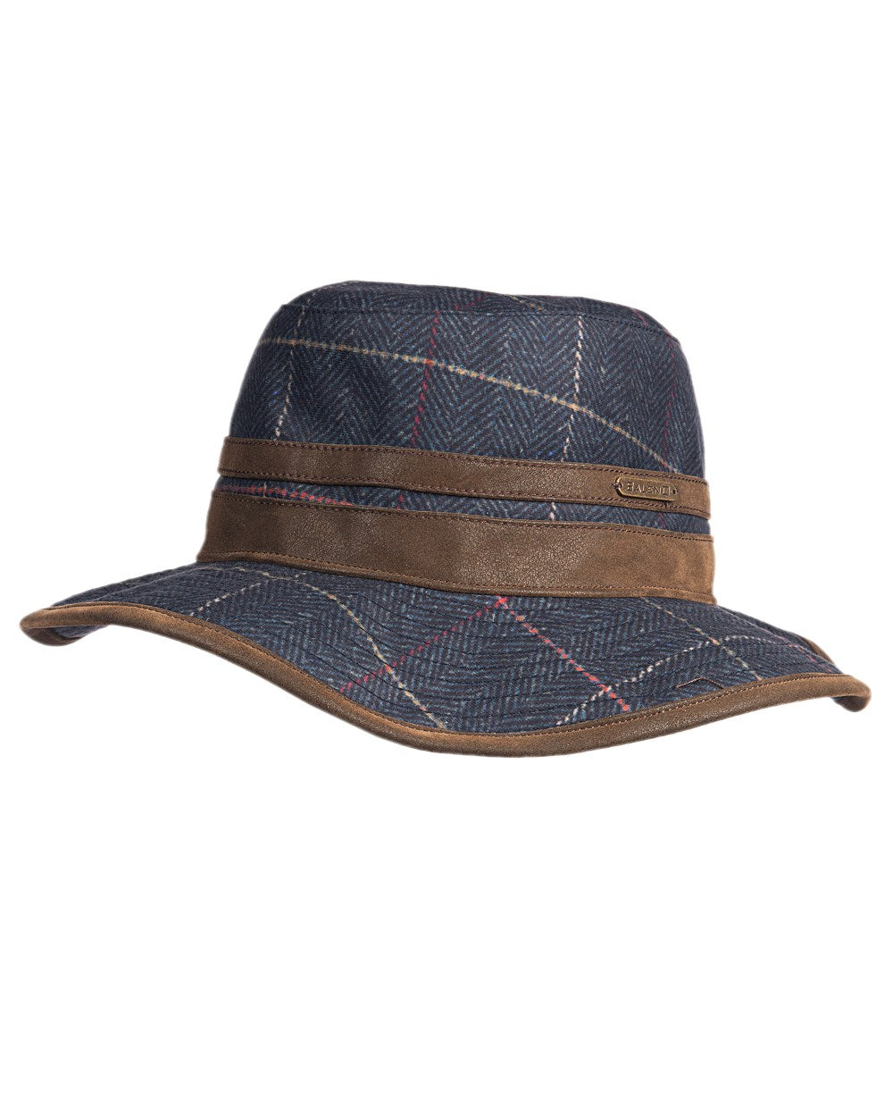 Check Navy Coloured Baleno Caitlin Printed Tweed Hat on white background