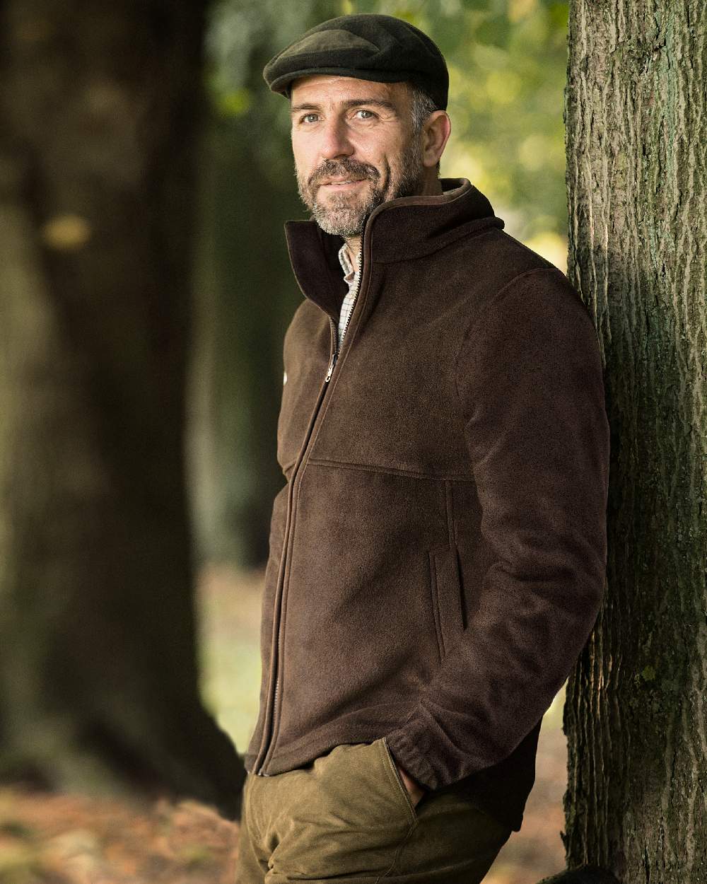Chocolate Coloured Baleno Henry Fleece Jacket on tree background