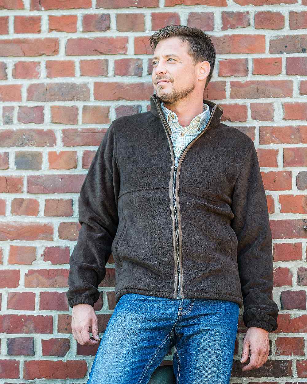 Chocolate Coloured Baleno Henry Fleece Jacket on wall background