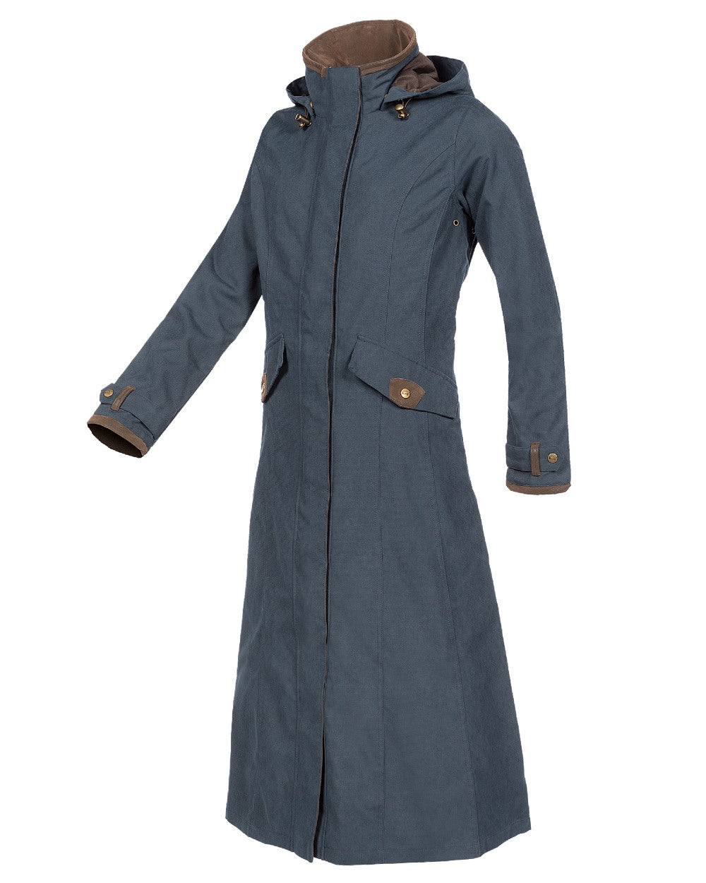 Navy Blue Coloured Baleno Kensington Long Waterproof Coat on white background