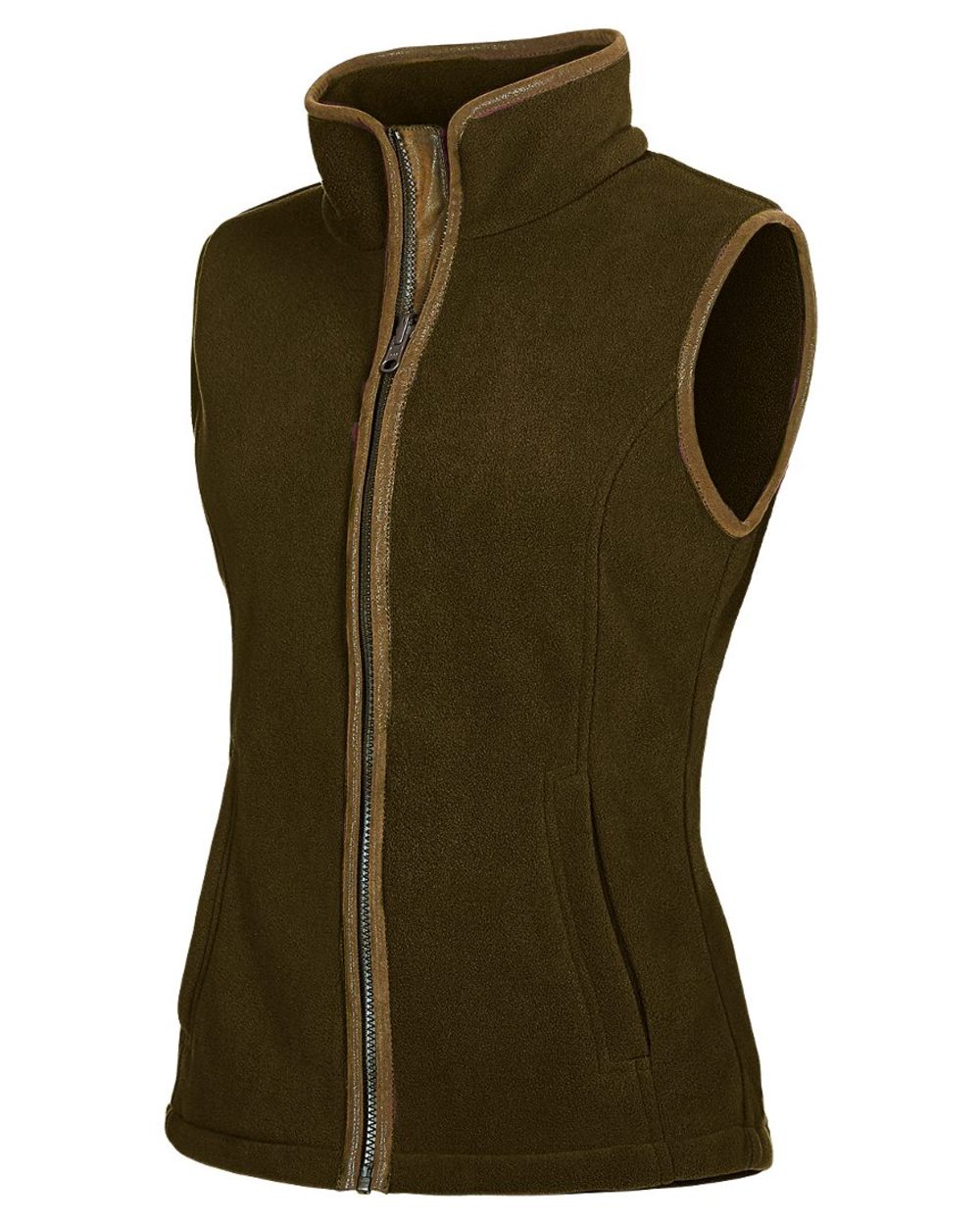 Olive coloured Baleno Sally Ladies Fleece Gilet on garden background