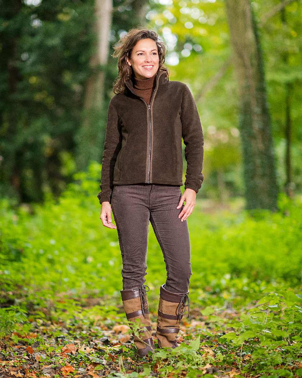 Chocolate Coloured Baleno Sarah Fleece Jacket on forest background