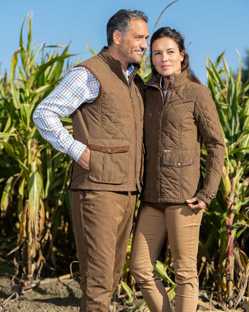 Earth Brown Coloured Baleno Thames Quilted Bodywarmer on farm background