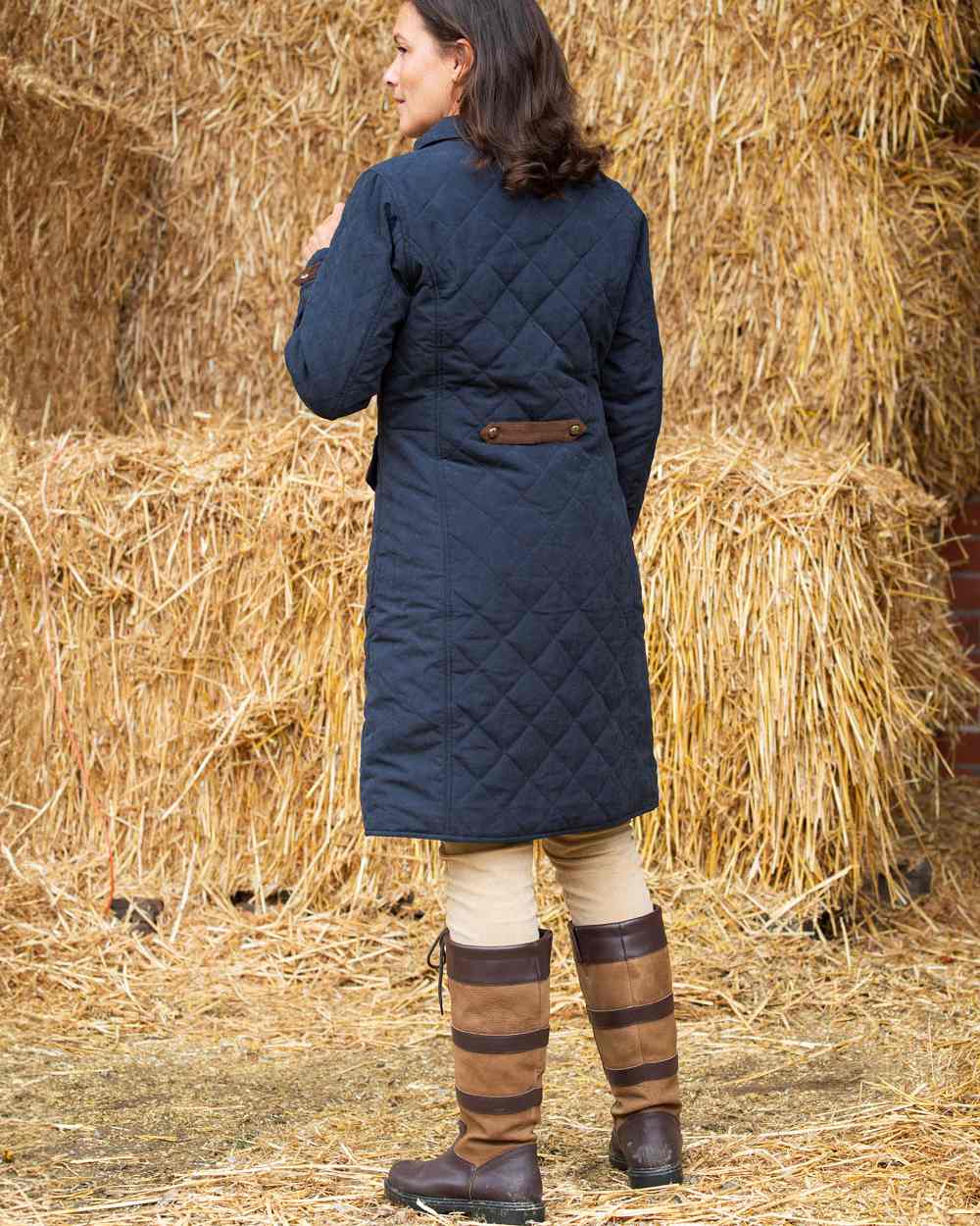 Dark Navy Blue Coloured Baleno Womens Audrey Fashionable Quilted Ladies Coat on countryside background