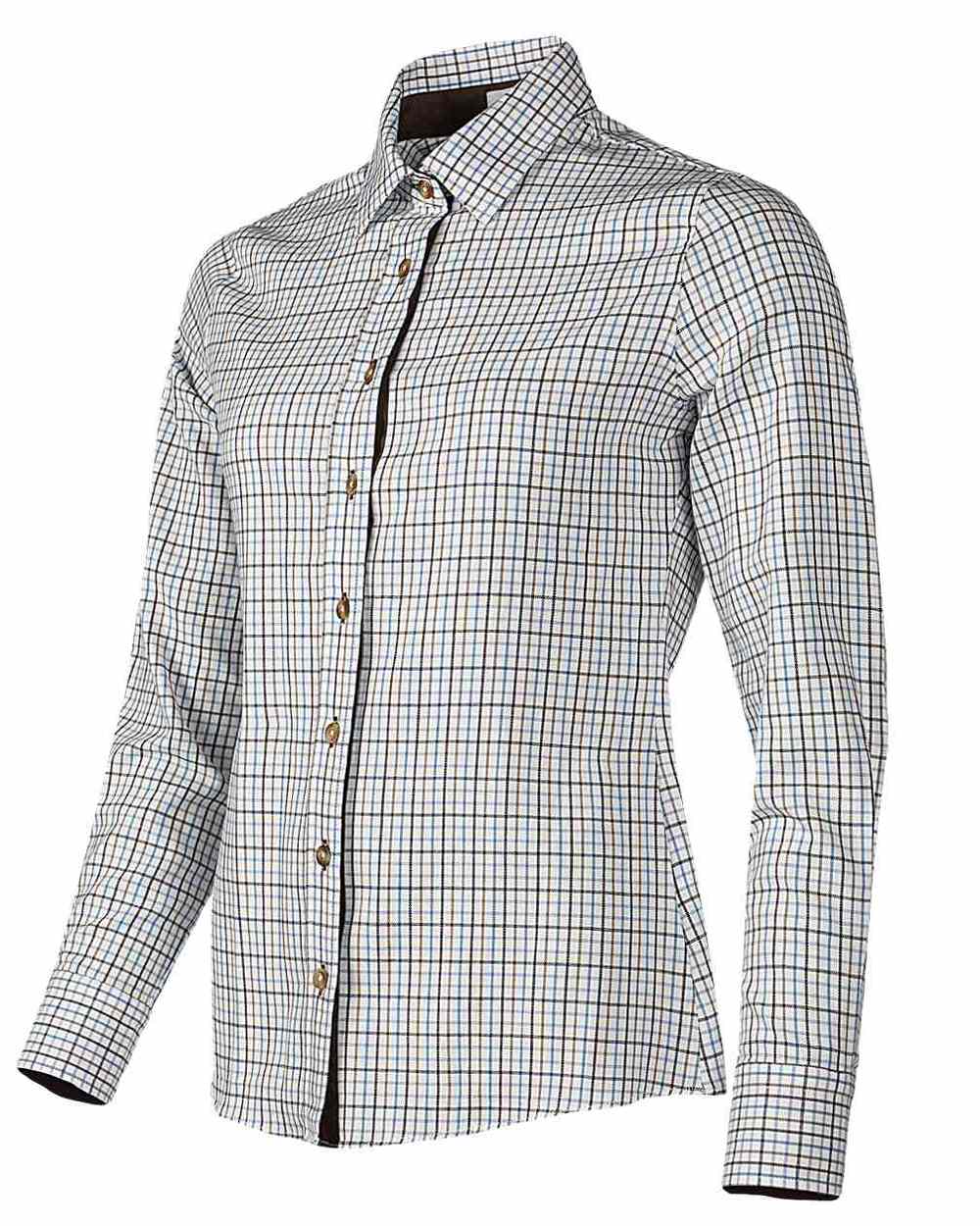 Check Sand Blue coloured Baleno Womens Nina Shirt on white background