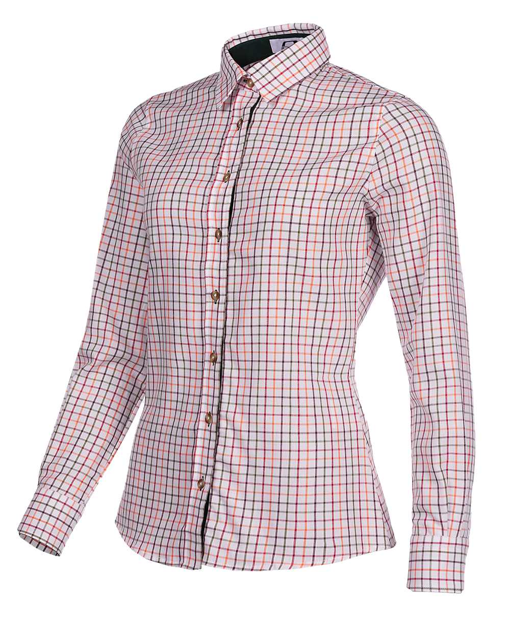 Check Orange Red Green coloured Baleno Womens Nina Shirt on white background
