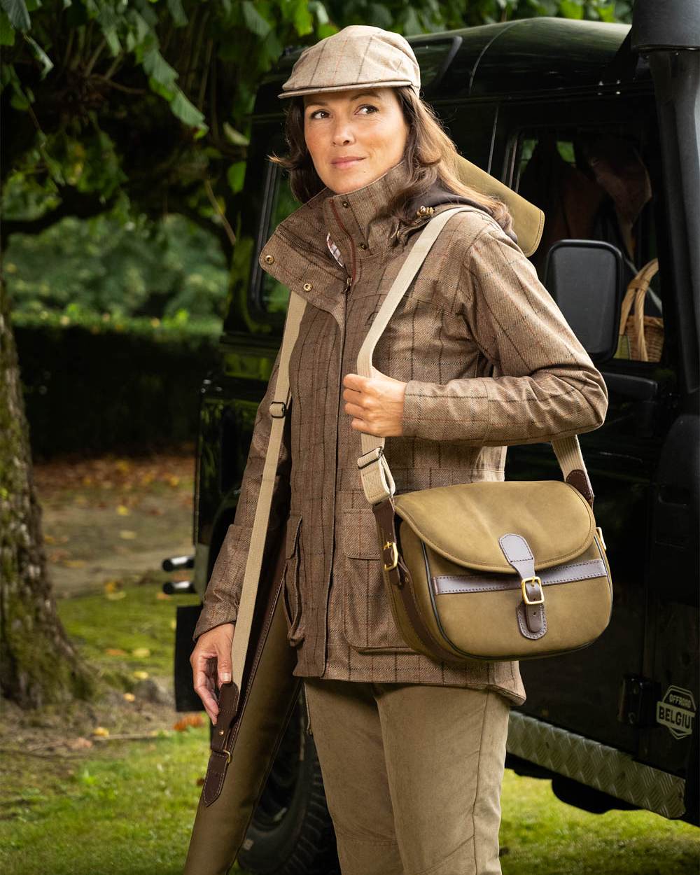 Check Khaki Coloured Baleno Womens Pembroke Printed Packaway on car background