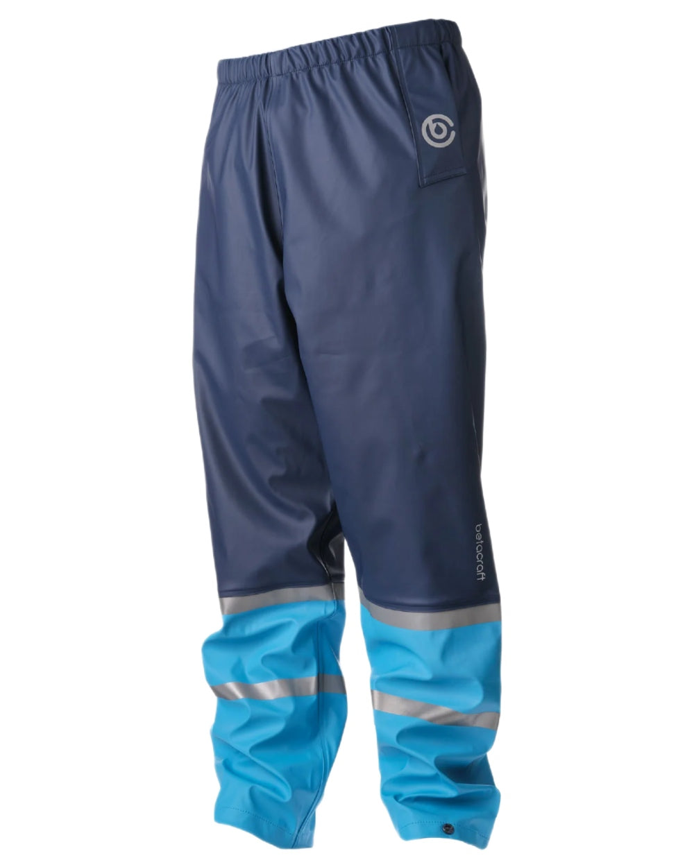 Navy Pale Bluecoloured Betacraft Childrens Tuffbak Overtrousers on white background