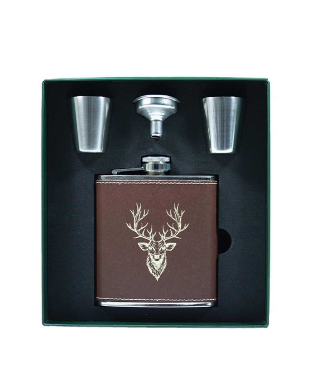 Bisley 6oz Brown Genuine Leather Flask Sets on white background