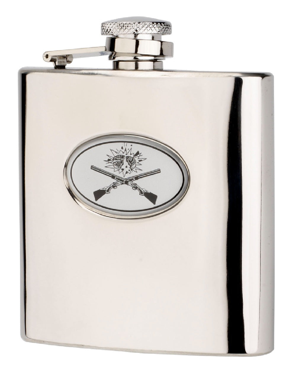 Bisley 6oz Crossed Guns Flask in Presentation Box on white background