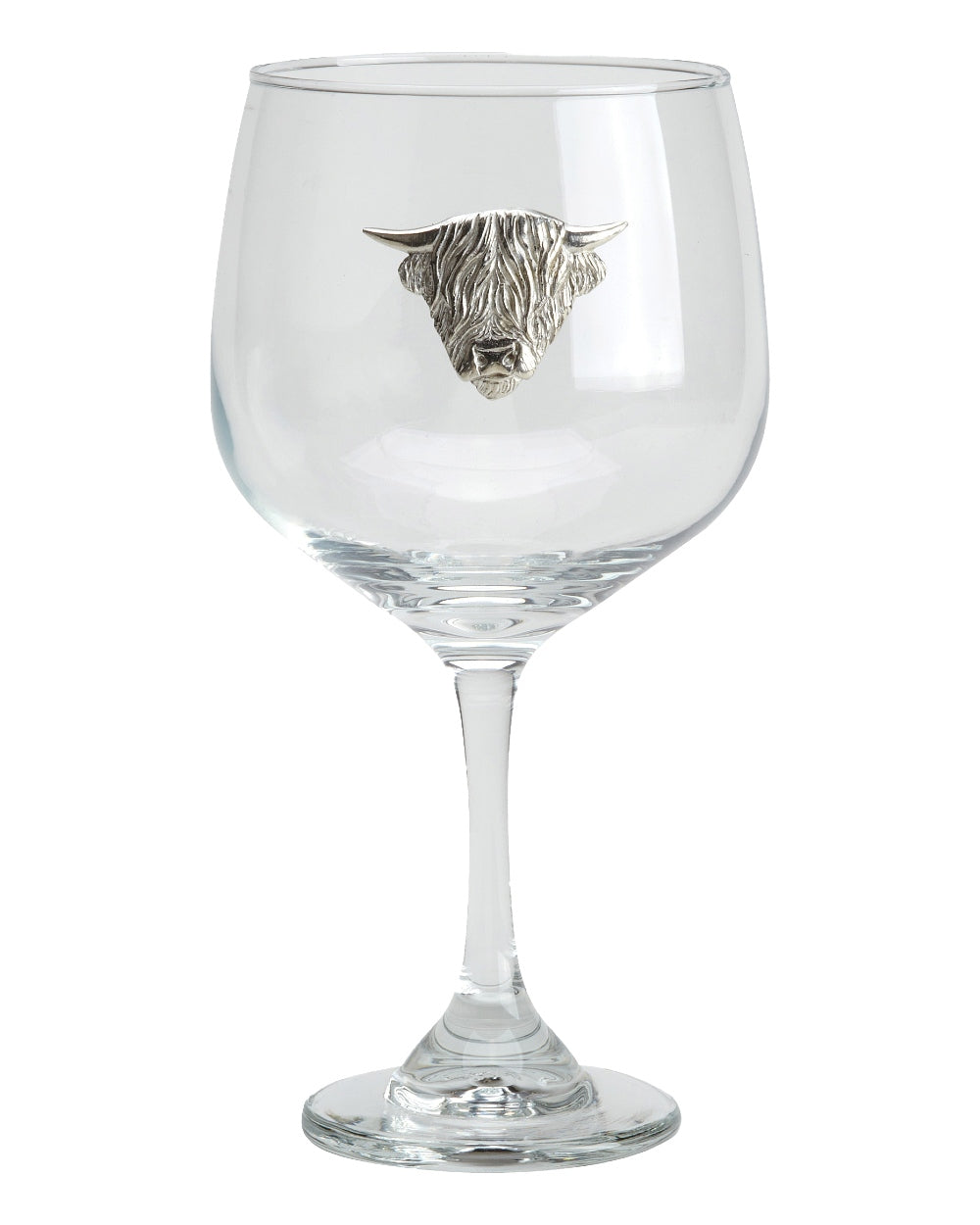 Highland Cow styled Bisley Gin Glass on white background