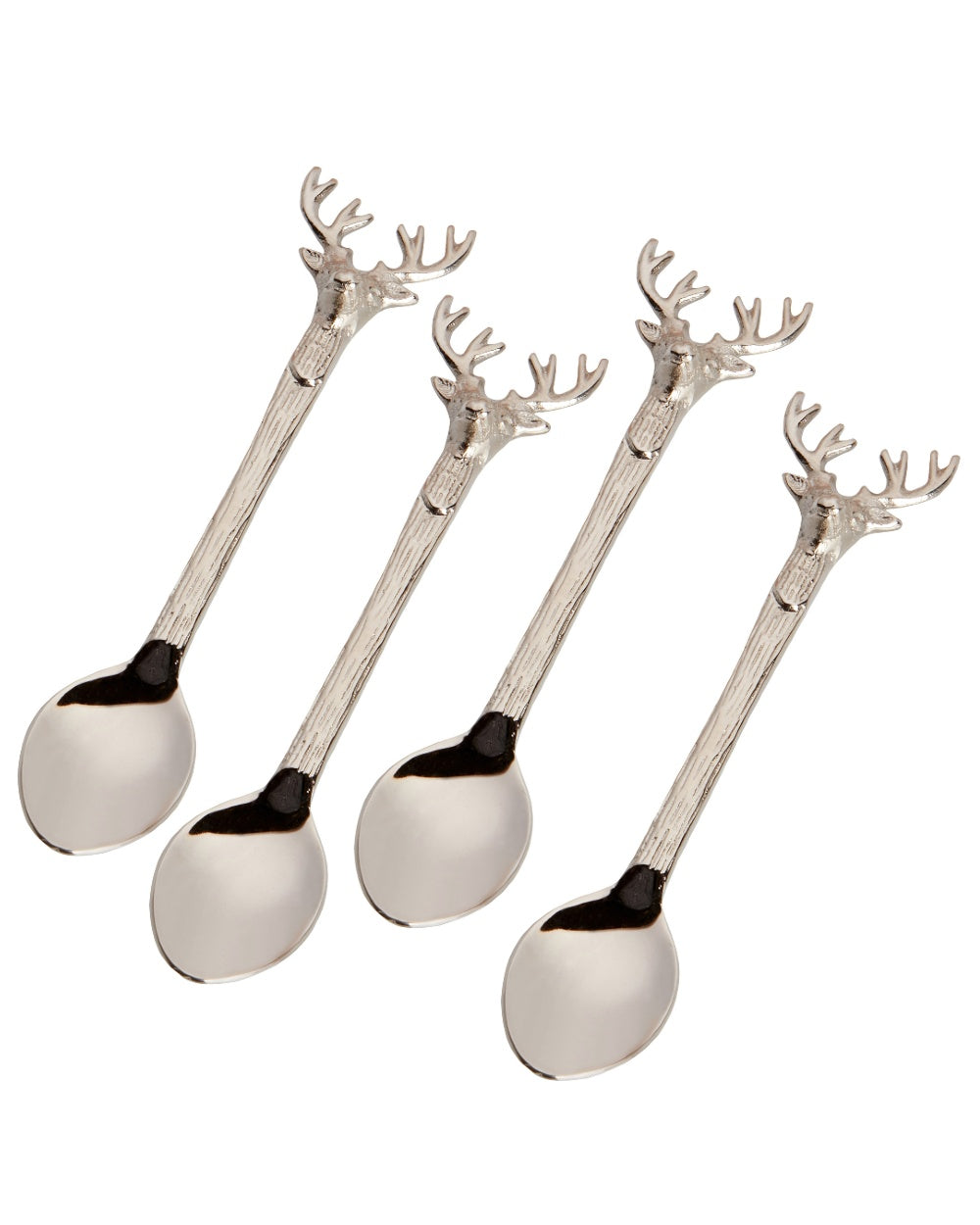 Stag coloured Bisley Stainless Steel 4 piece Teaspoons on white background