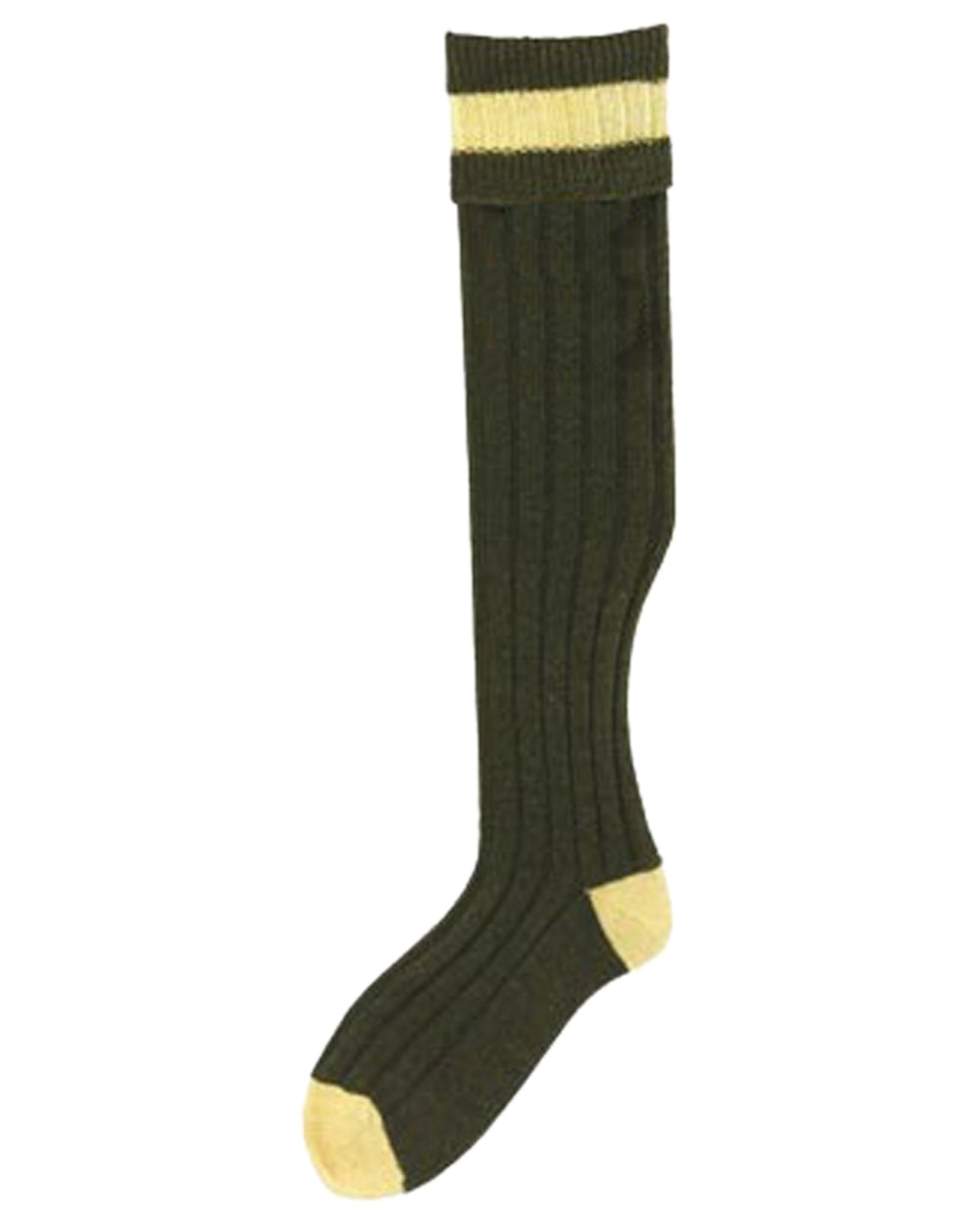 Olive Mustard Coloured Bisley Stockings on white background