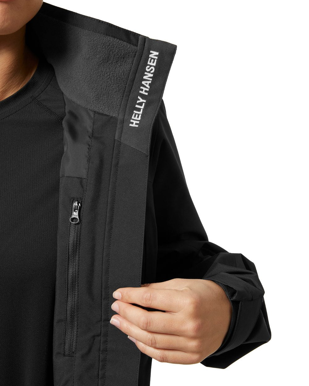 Black coloured Helly Hansen Womens Crew Sailing Jacket 2.0 on white background