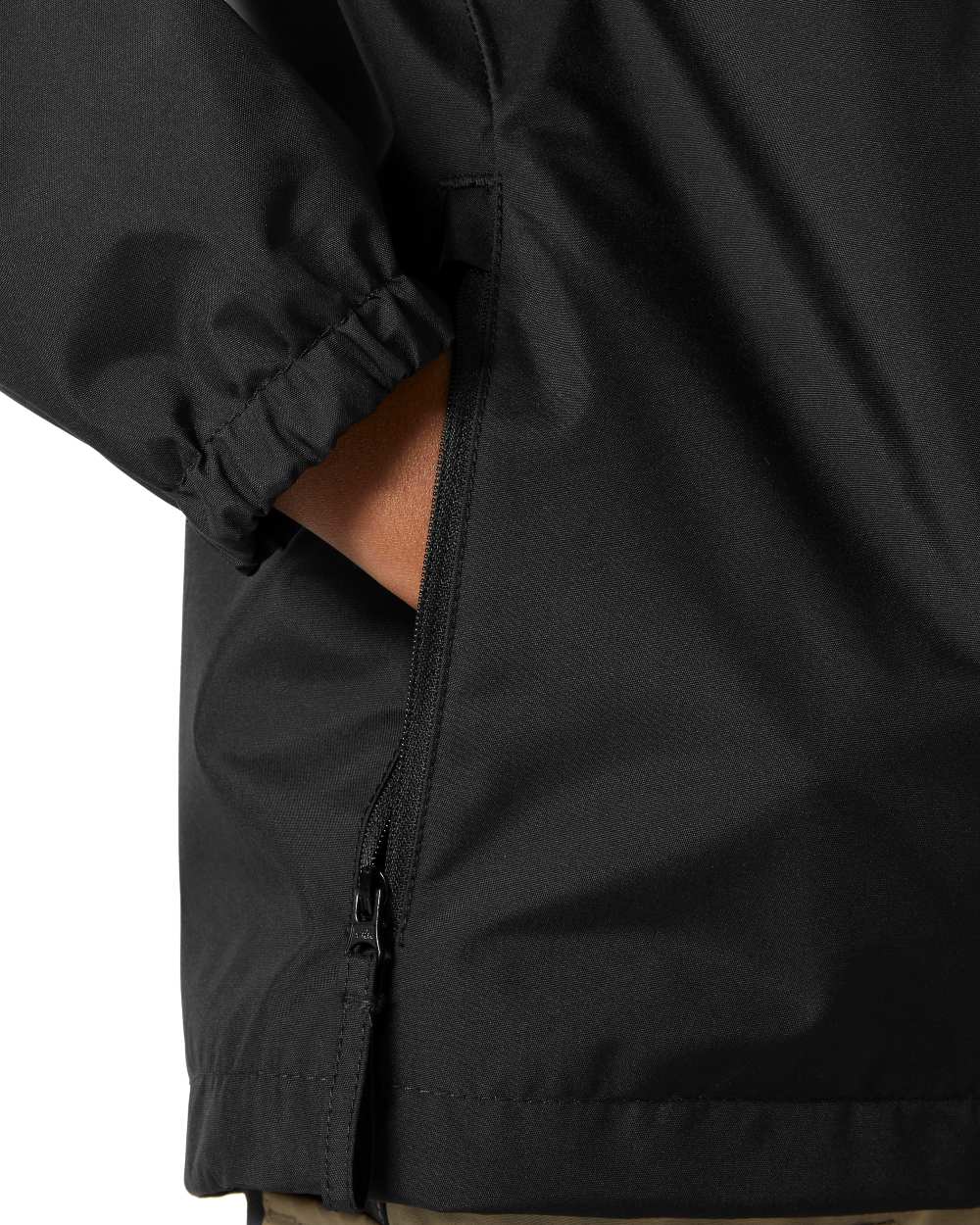 Black Coloured Helly Hansen Childrens Crew Hooded Jacket On A White Background