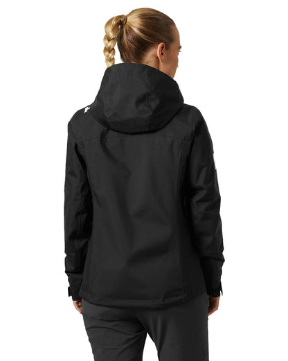 Black Coloured Helly Hansen Womens Crew Hooded Midlayer Sailing Jacket 2.0 On A White Background 