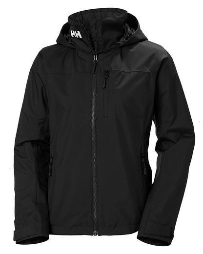 Black Coloured Helly Hansen Womens Crew Hooded Midlayer Sailing Jacket 2.0 On A White Background 