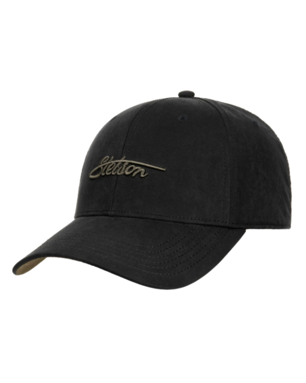 Black Coloured Stetson Waxed Cotton Baseball Cap On A White Background