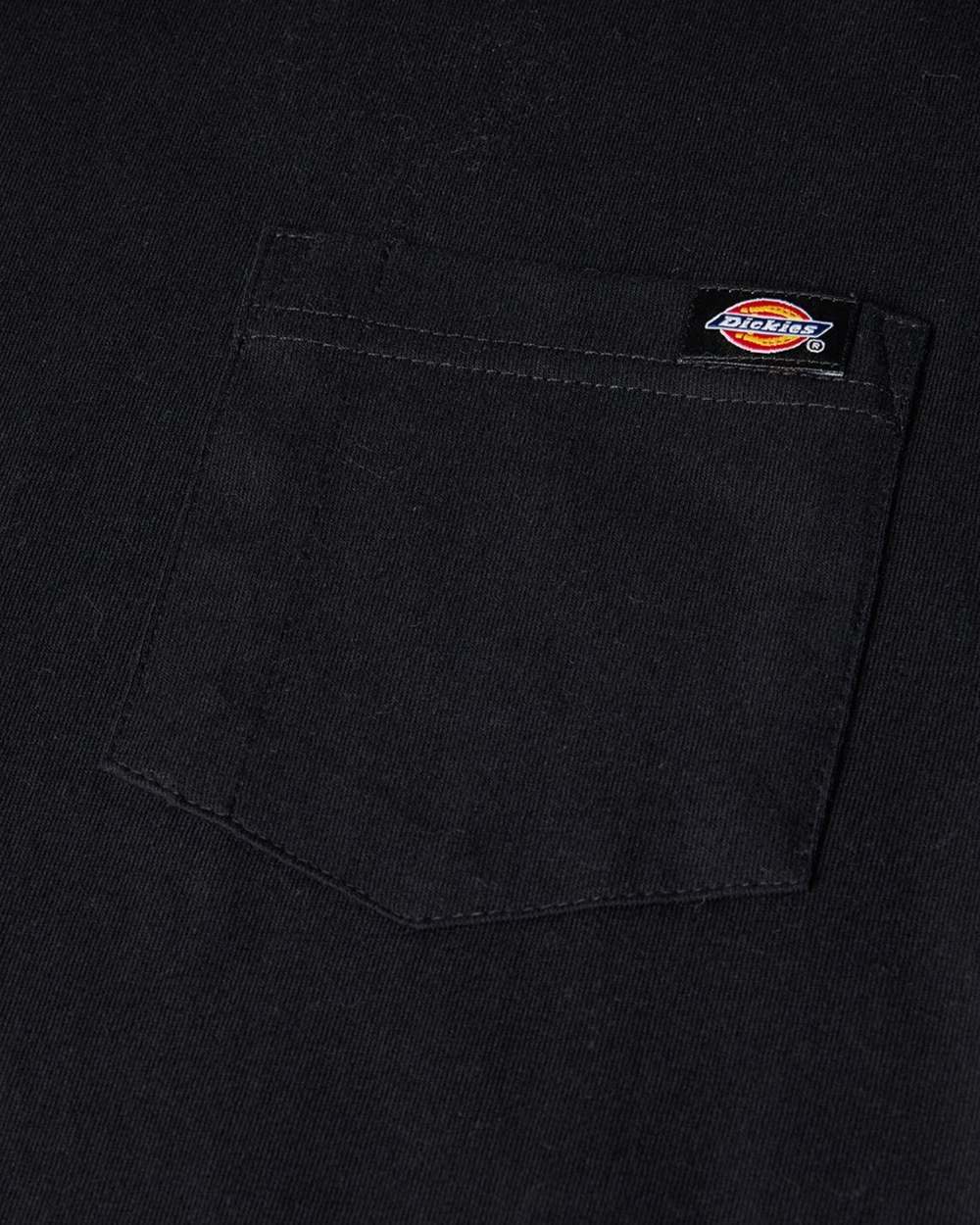 Black Coloured Dickies Mens Long Sleeve Pocket Tee on White Background
