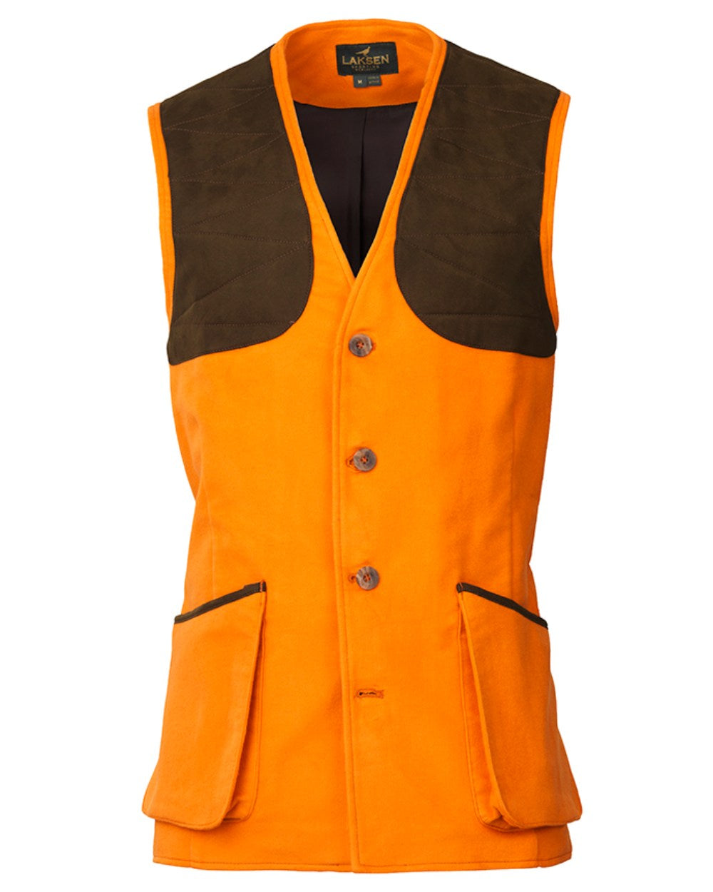 Blaze Orange Coloured Laksen Belgravia Leith Shooting Vest On A White Background