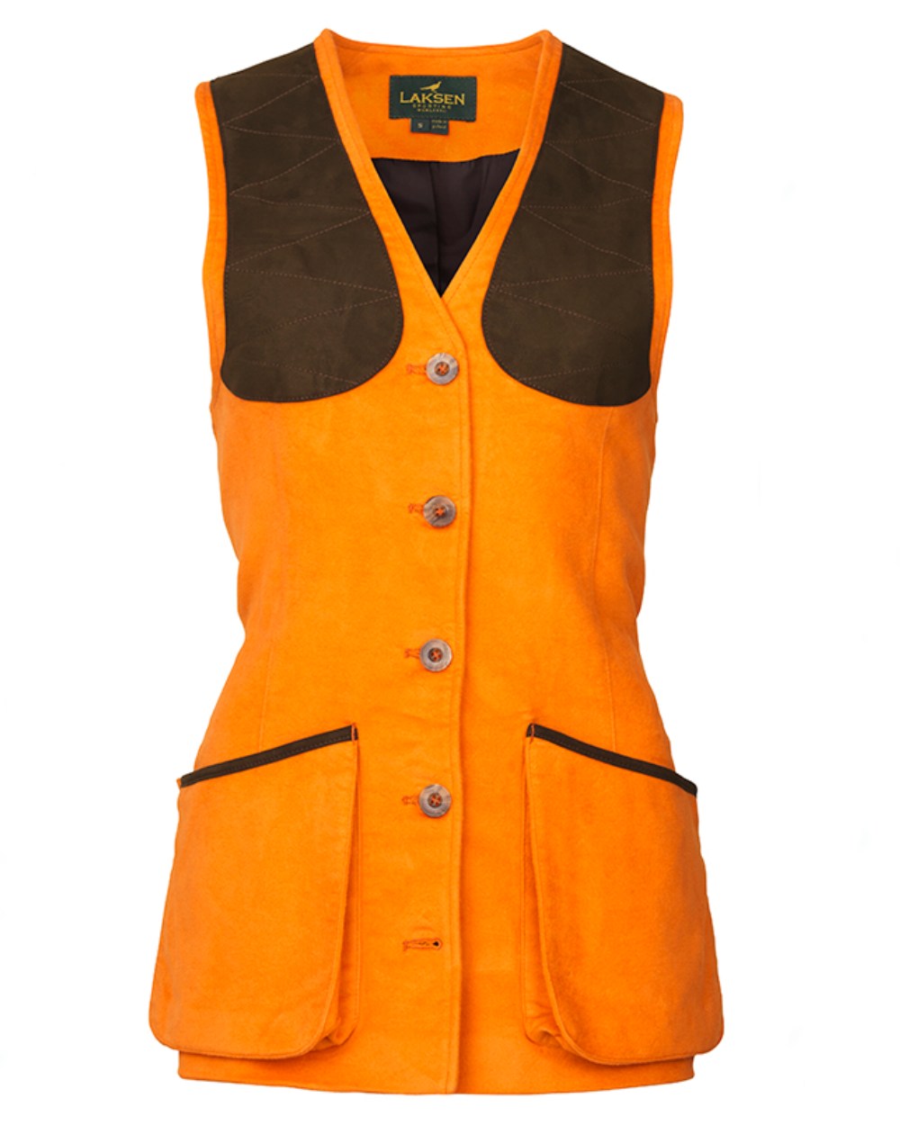 Blaze Orange Coloured Laksen Lady Belgravia Beauly Shooting Vest On A White Background