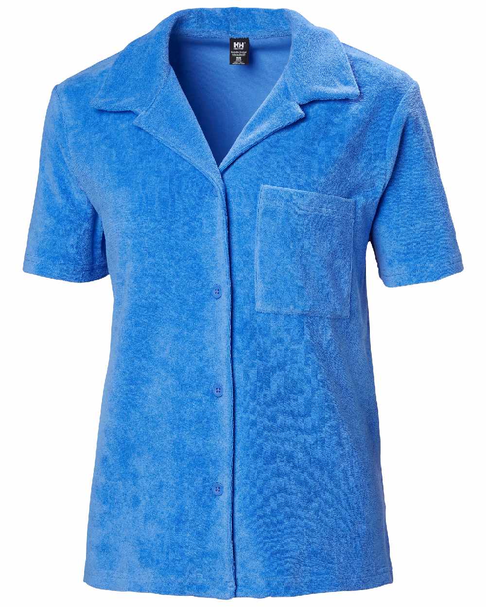 Ultra Blue coloured Helly Hansen womens siren towelling shirt on white background
