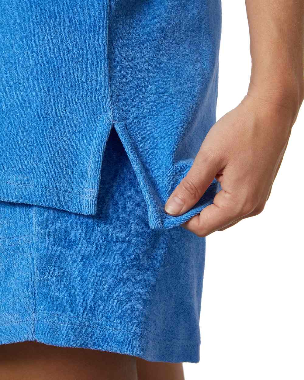 Ultra Blue coloured Helly Hansen womens siren towelling shirt on white background