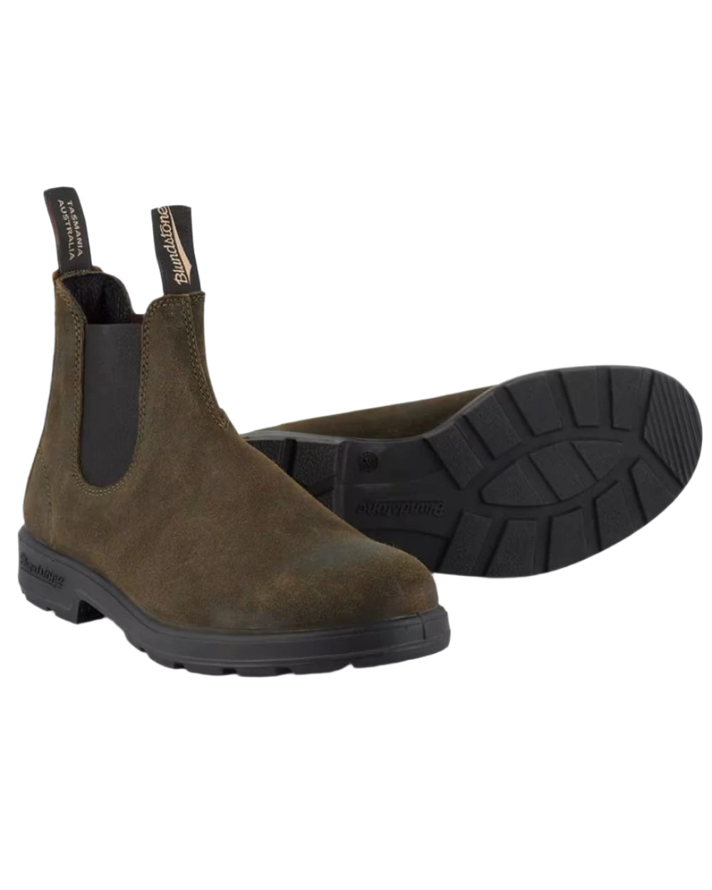 Dark Olive coloured Blundstone 1615 Classic Waxed Suede Chelsea Boots on white background