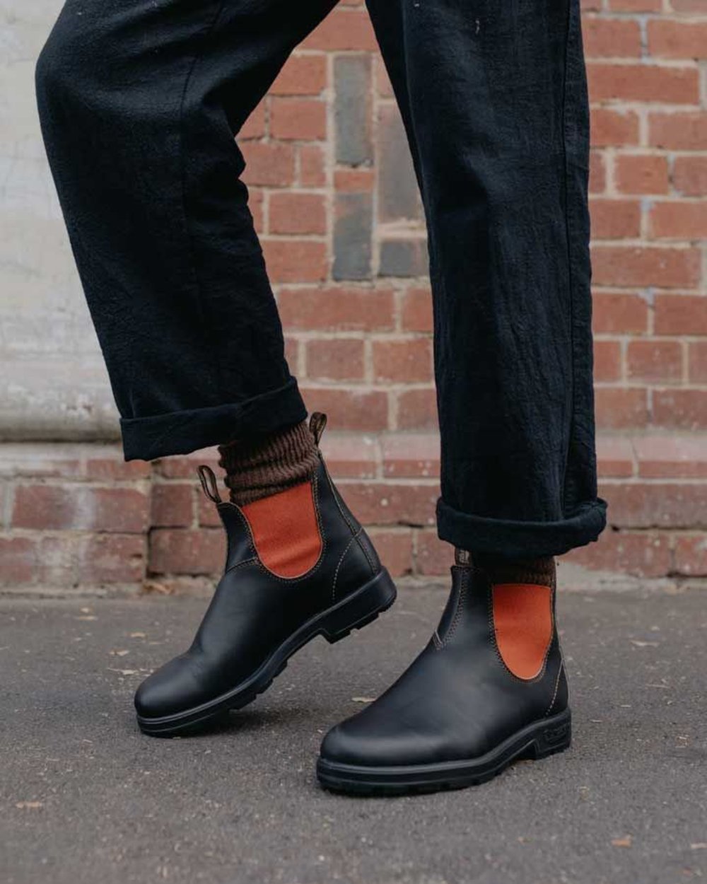 Brown Terracotta coloured Blundstone 1918 Brown Terracotta Chelsea Boots on street background