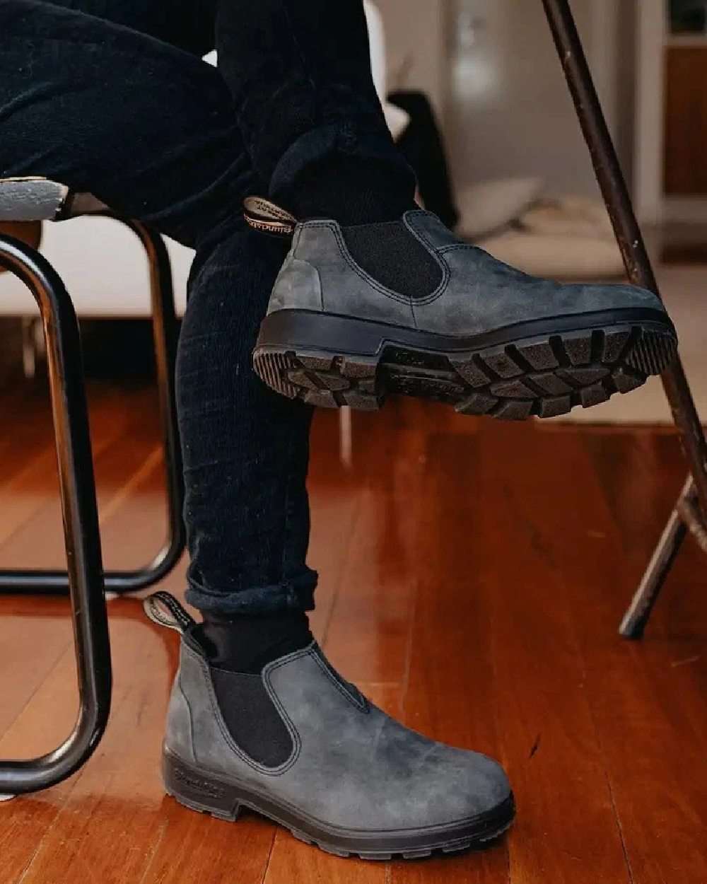 Rustic Black Coloured Blundstone 2035 Rustic Black Chelsea Boots on indoor background