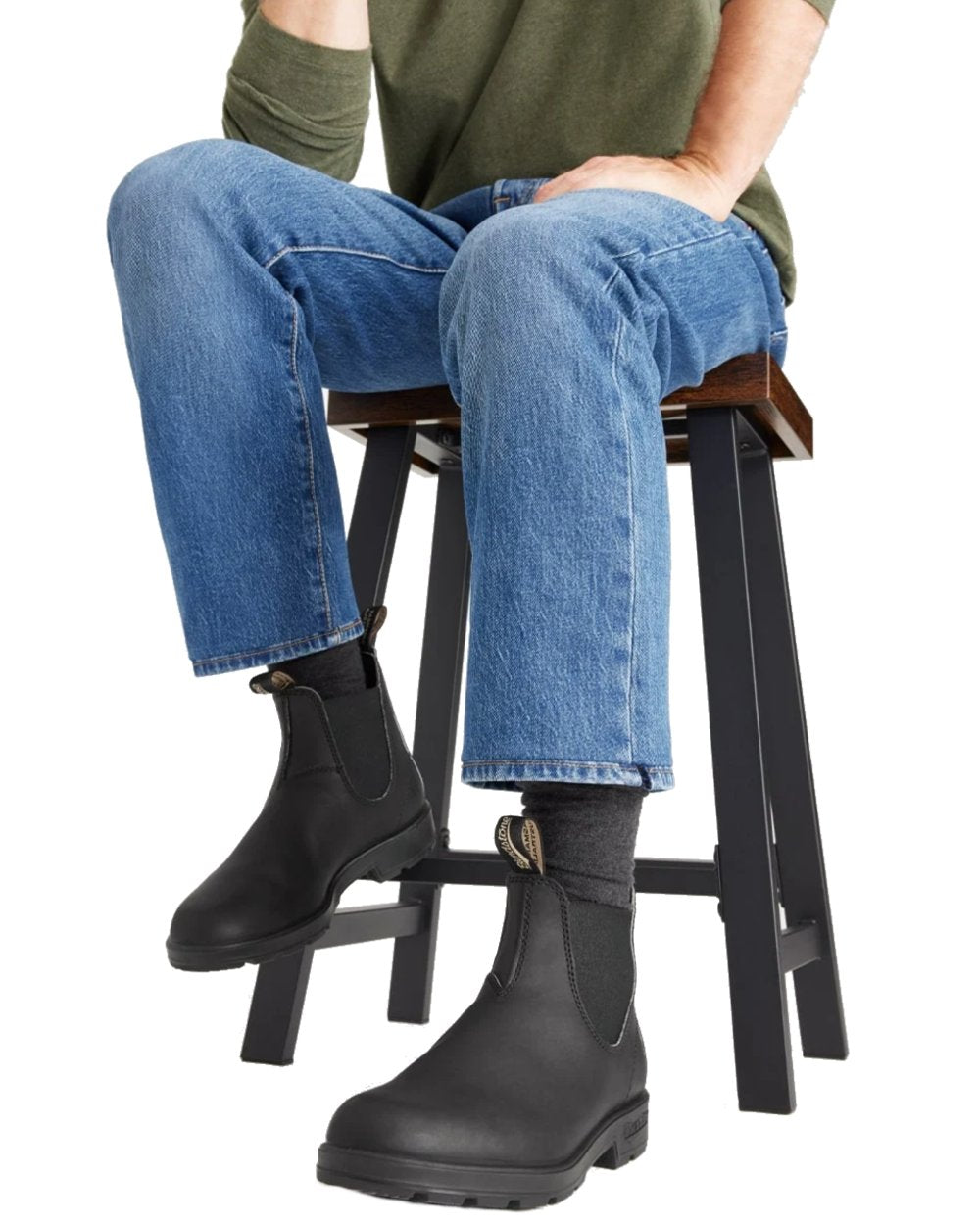 Black coloured Blundstone 510 Original Voltan Black Leather Boots on white background