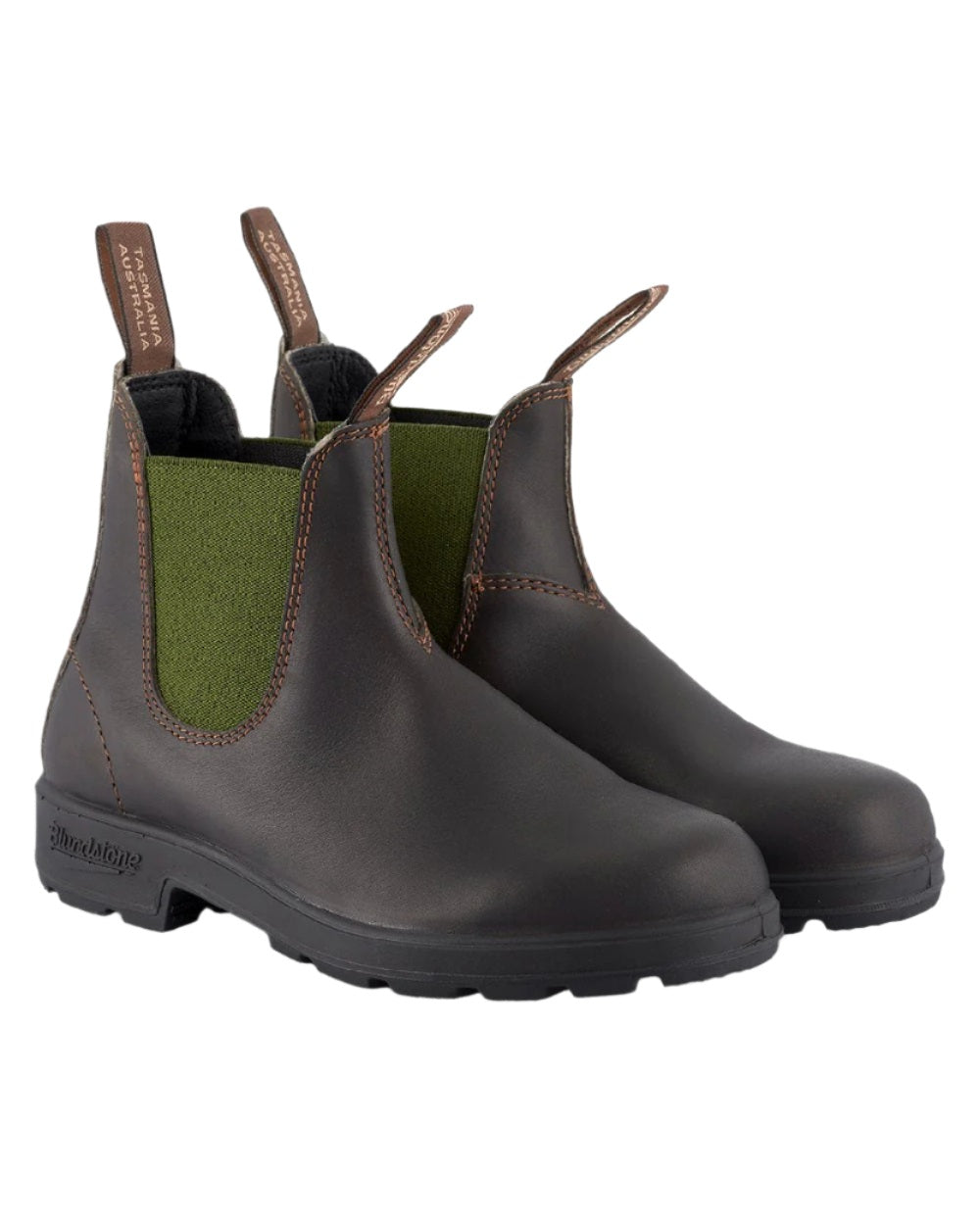 Stout Brown olive coloured Blundstone 519 Stout Brown Chelsea Boots on white background