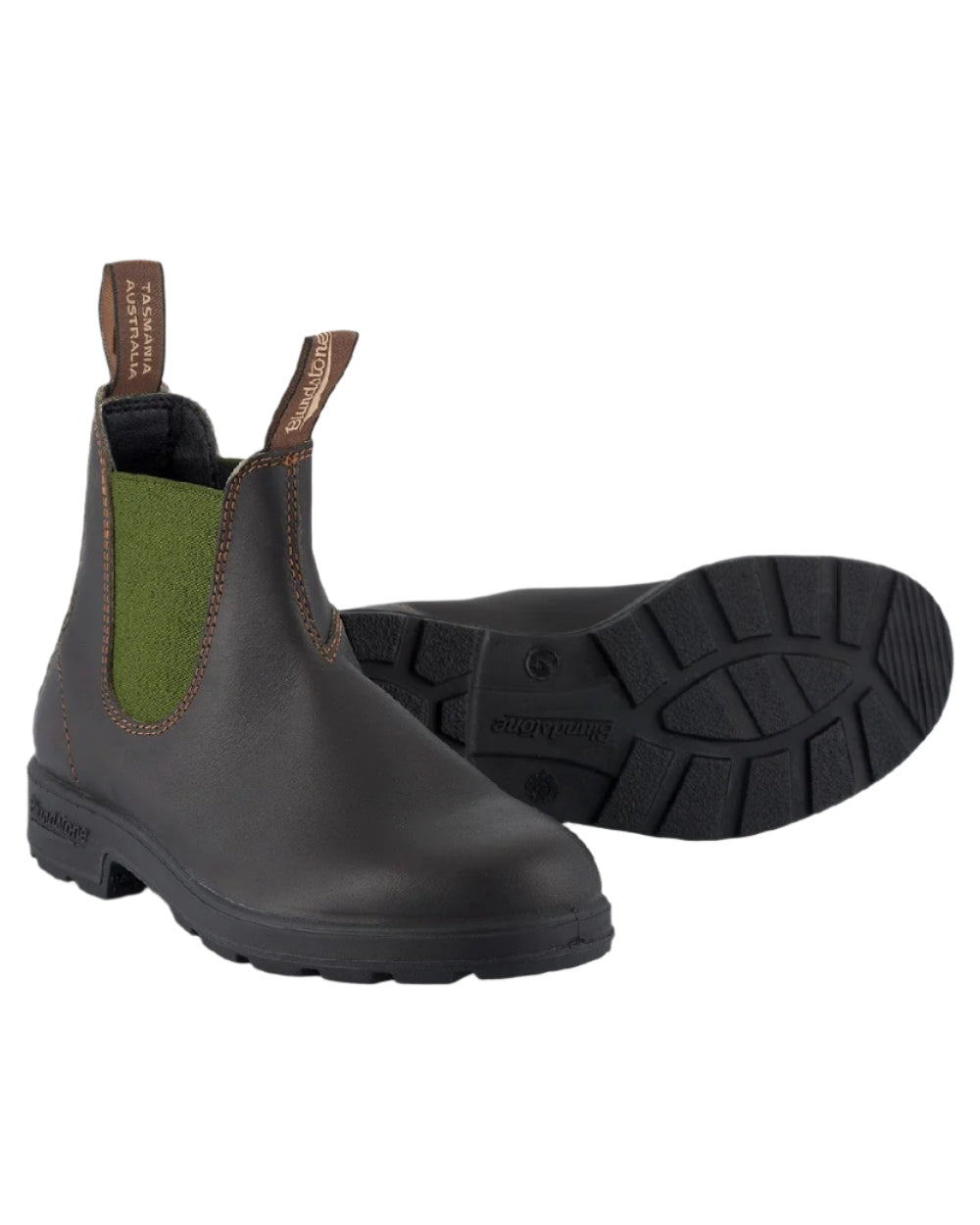 Stout Brown olive coloured Blundstone 519 Stout Brown Chelsea Boots on white background