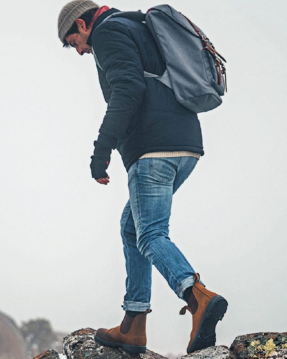 Saddle Brown coloured Blundstone 562 Saddle Brown Leather Boots on sky background