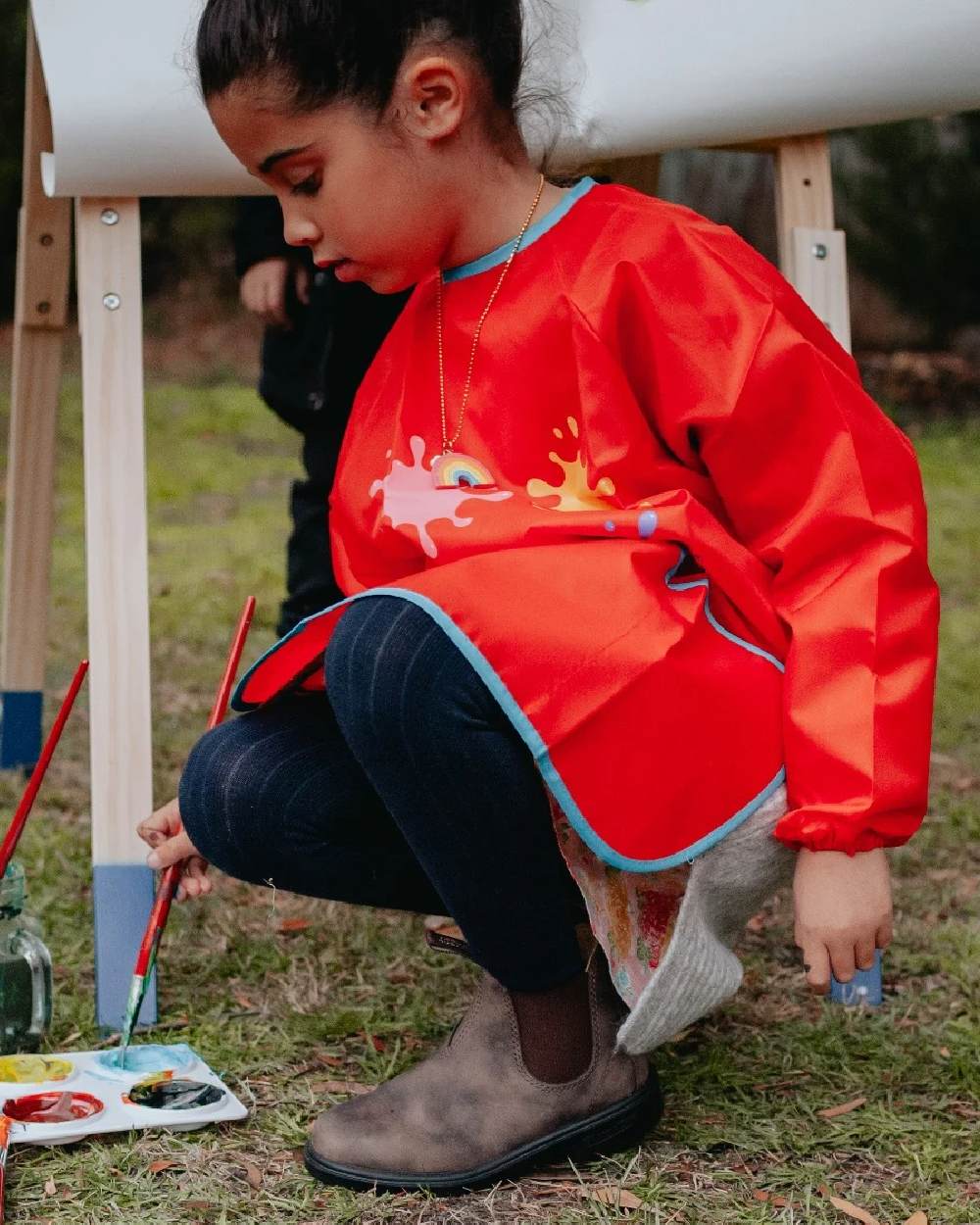 Rustic Brown Coloured Blundstone Childrens 565 Rustic Brown Leather Boots on outdoor background