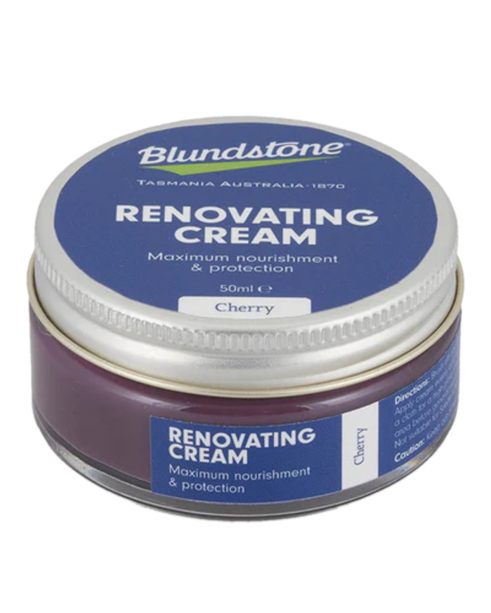 Cherry Coloured Blundstone Renovating Cream on white background